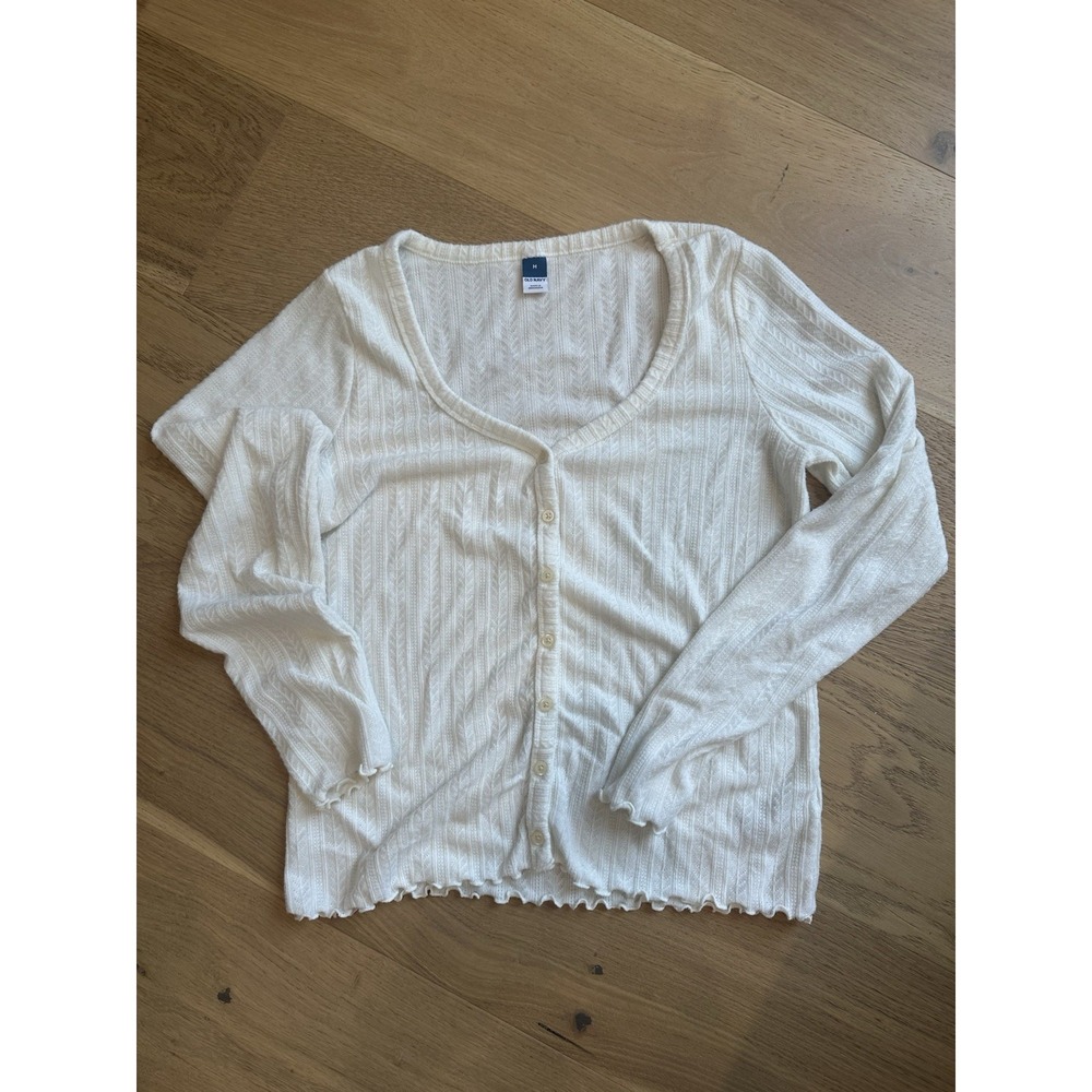 Old Navy Womens Y2K Babydoll Cream Textured Long Sleeve Top Size M